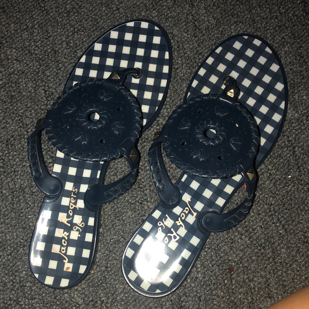 Jack rogers jelly thong plaid sandals